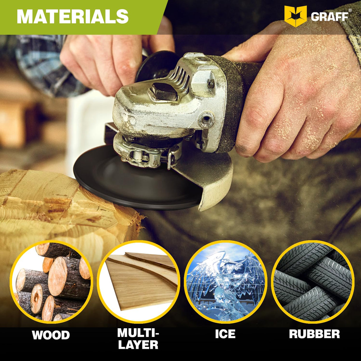 GRAFF Premium Wood Carving Disc 4 1/2 Inch for Angle Grinder - Set Shaping and Grinding Wheel for Wood, Drywall, Chipboard, Plastic - Woodworking GRAFF