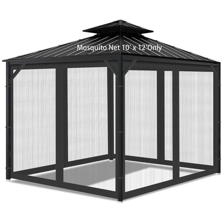 Gazebo Universal Replacement Mosquito Netting, 10' x 12' Outdoor Mesh Netting Screen 4-Panel Sidewall with Zipper for Patio Canopy Garden Porch Pergolas and Backyard, Black(Mosquito Net Only) aonear