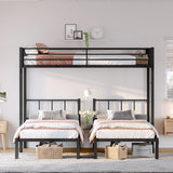 HKOLIE Twin Over Twin & Twin Bunk Beds for 3, Triple Bunk Bed for 3 with Guardrails, Ladder & Upper-Bed Platform, for Children, Teens, Adults, No Box Spring Needed (Triple Bunk Bed) HKOLIE