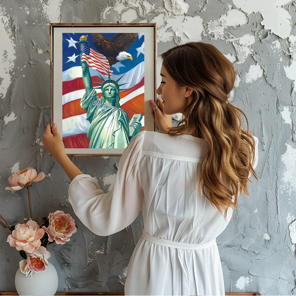 GHHKUD Statue of Liberty Diamond Painting Kits for Adults, DIY 5D Patriotic Diamond Painting, Full Drill Flag Diamond Art Kits Art Pictures Perfect for Relaxation and Home Wall Decor 30x40cm GHHKUD