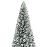 Salzburg 9ft Frosted Prelit Slim Artificial Christmas Tree with 1455 Branch Tips, 500 Warm Lights and Metal Stand, 37" Wide Realistic Snow Flocked Skinny Pencil Christmas Tree by Naomi Home Naomi Home