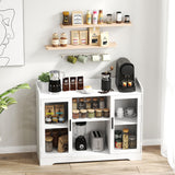 Ludatido Wine Bar Cabinet for Home, Liquor Cabinet with LED Lights, Power Outlet, Storage, Glass Door for Living Room, Dining Room, Home Bar - White Ludatido