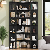 FOTOSOK 74” Tall Corner Bookshelf, 6-Tier Bookshelf and Bookcase with Open Storage, L Shaped Tall Bookcases Wooden Storage Shelves for Home Office, Thickened Boards for Better Load Bearing, Black FOTOSOK
