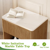 Yusong Night Stand, Wood Fluted Nightstand, 22" Large Bedside Table End Table with Faux Marble Top, Modern Night Stands with Drawer Storage for Bedroom Living Room, Natural Oak (1) Yusong