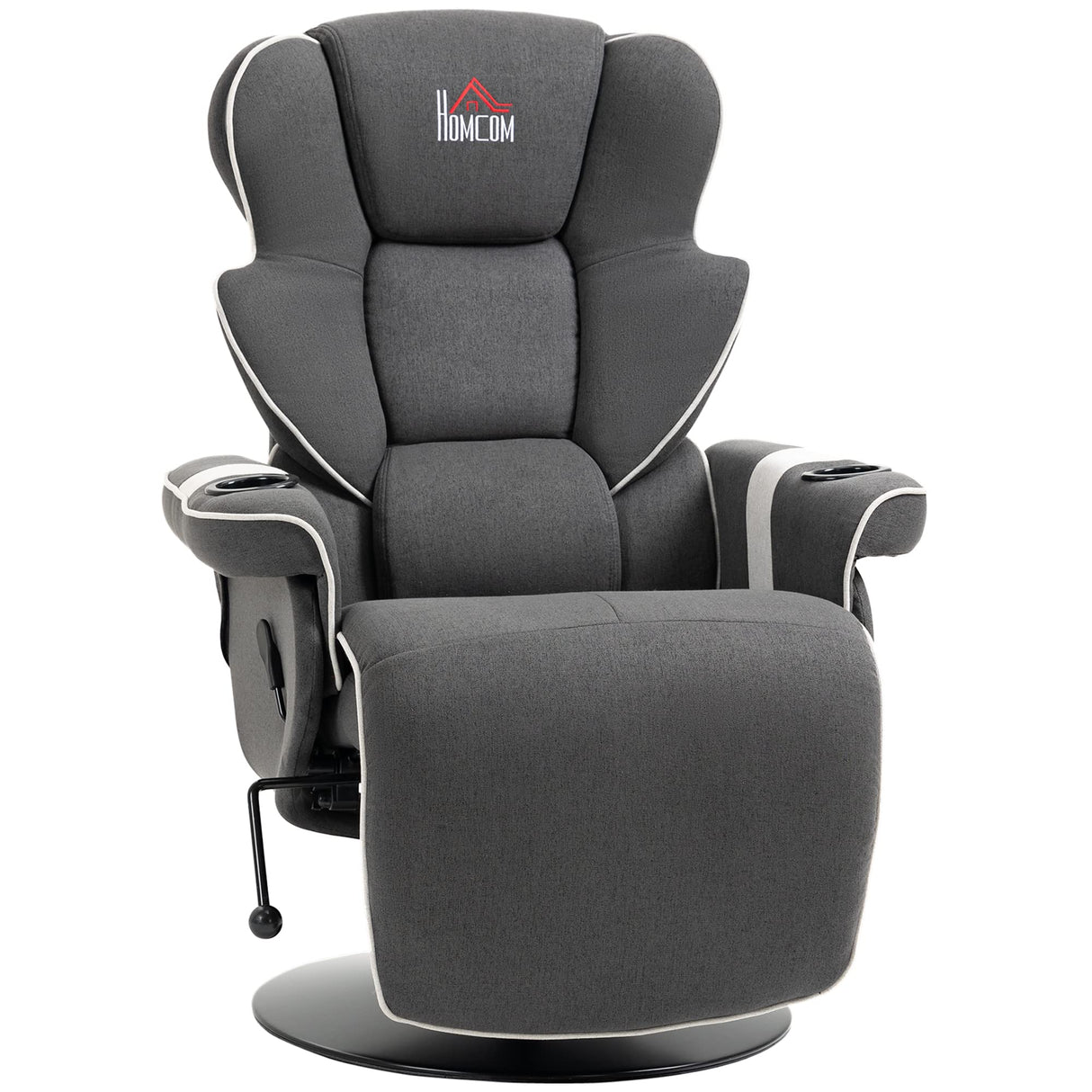 HOMCOM Manual Recliner, Swivel Lounge Armchair with Footrest and Two Cup Holders for Living Room, Black HOMCOM