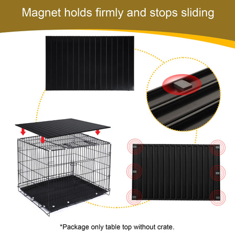 Petmystify Dog Crate Topper with Magnets for 42 Inch Crate - Aluminum Foldable Dog Kennel Topper Decorative Storage Pet Crate Table Black (Only Topper) Petmystify