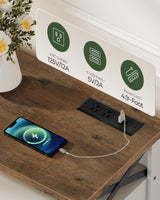 CHOEZON Console Table, Farmhouse Sofa Table with Power Outlet, Entryway Table with Cabinet and Open Shelves, Coffee Bar Cabinet with Storage for Entrance, Hallway, Kitchen, White and Walnut MXG01UWL CHOEZON