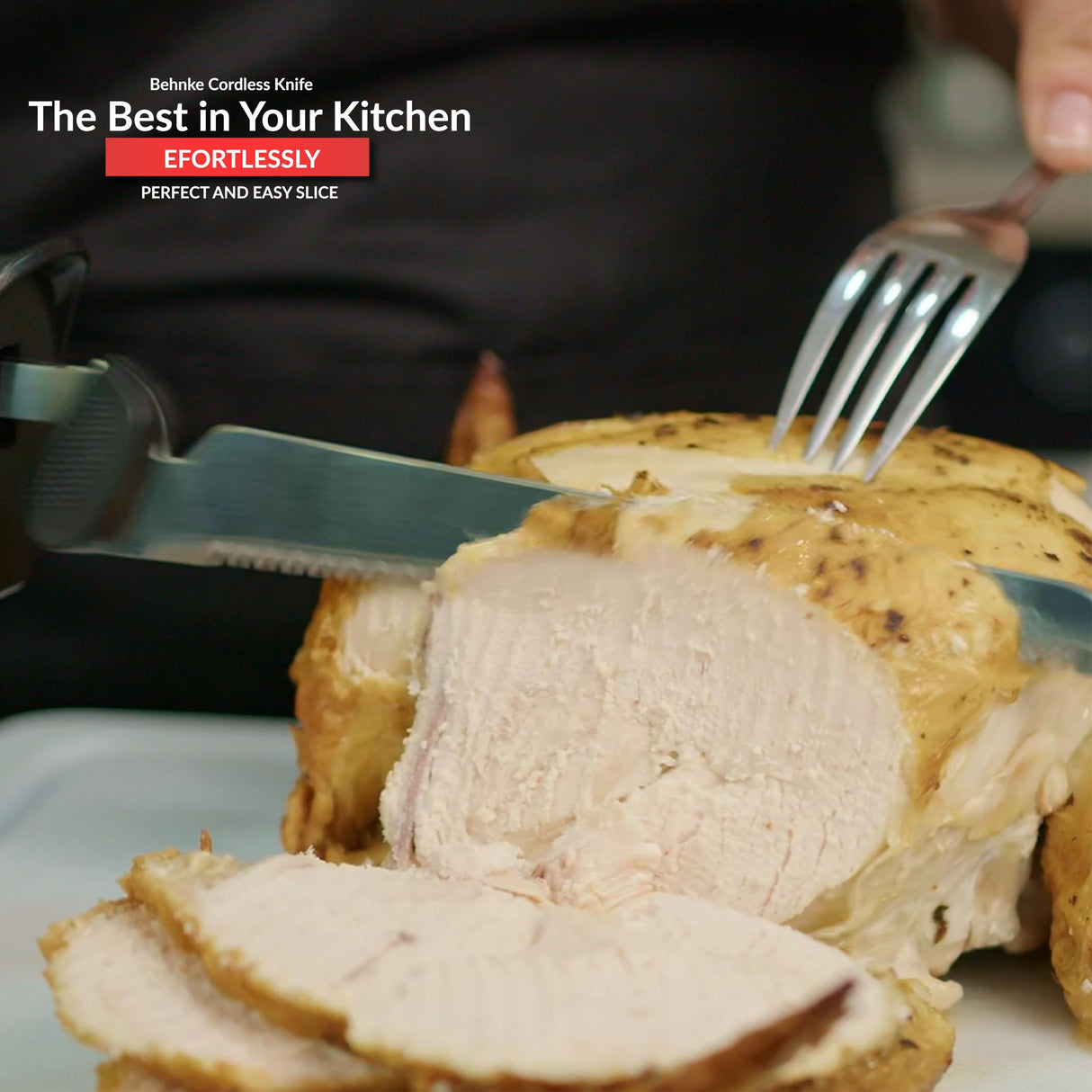 BEHNKE Professional Cordless Rechargeable Electric Knife with 4 Serrated Blades and Safety Lock Trigger Release, Perfect for Carving Meats, Poultry, Bread – Black BEHNKE