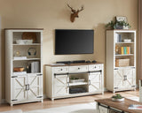 AMERLIFE Farmhouse Bookcase with Doors, 5 Shelf Bookshelf Storage Cabinet with Adjustable Shelves & Barn Door, Versatile Storage Pantry Cabinet for Bedroom, Living Room, Kitchen, Rustic White(2pcs) AMERLIFE