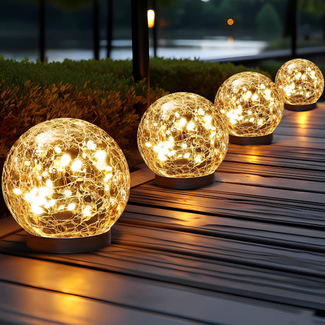 JKIMK Solar Globe Lights Outdoor Waterproof-Solar Balls for Garden-Cracked Glass Ball Solar Lights Outdoor-Solar Orbs for Outside-Outdoor Decorations for Patio and Yard Lawn Backyard Decor JKIMK