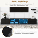 Merax Modern APP Controlled LED TV Stand for TVs Up to 105'', Faux Marble Tabletop Media Console with Tempered Glass Doors, 2 Drawers & Cabinets, High Gloss Entertainment Center for Living Room, Black Merax