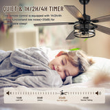 52" Ceiling Fans with Lights, Modern Farmhouse Caged Ceiling Fan with Light and Remote, Reversible Motor, 5 Double Finish Wood Blades, Chandelier Rustic Ceiling Fan for Living Rooms, Bedroom Oaks Aura