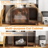 PETSITE Cat Litter Box Enclosure with Storage Shelves, 52 Inches Tall Hidden Litter Box with Charging Station, Scratching Board, and Winding Entry (Rustic Brown) PETSITE