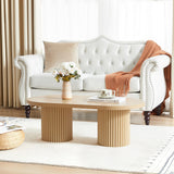 AVZEAR Fluted Oval Coffee Table for Living Room, Boho Modern Coffee Table with Fluted Legs, Curved Round Wood Center Table for Home, Small Spaces, Office, Natural Color(39.38" x 19.69" x 13.78") AVZEAR