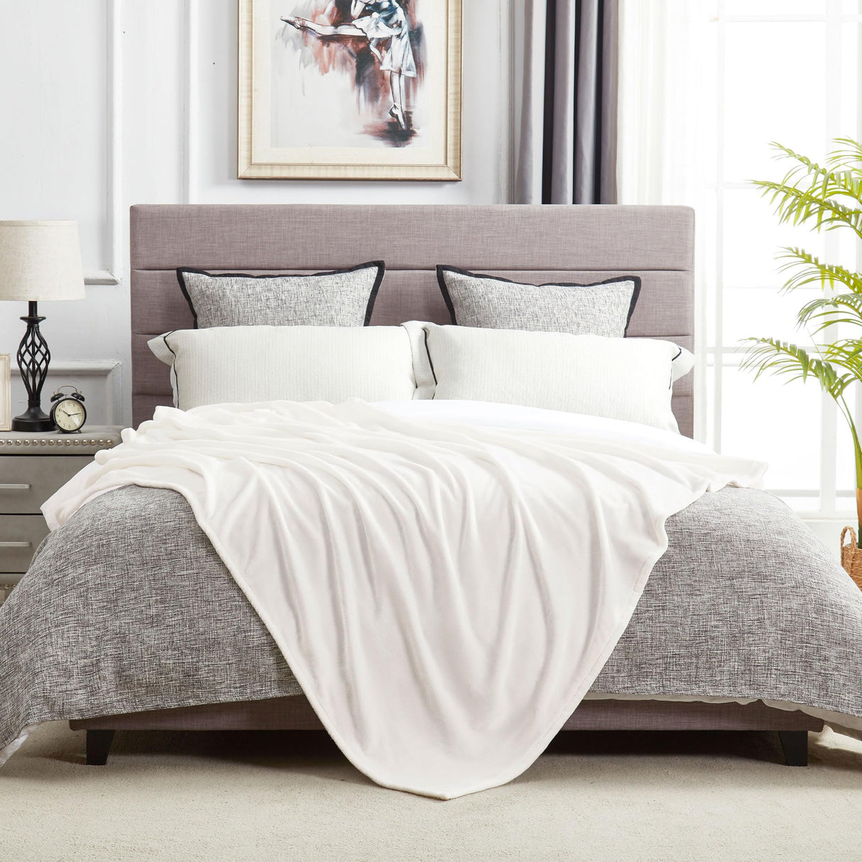 DREAMNINE Super Soft Fuzzy Fleece Throw Blanket for Couch Sofa 50" x 60", Decorative Solid Lightweight Velvet Blanket for Chair, Cozy Accent Shaggy Micro Plush Flannel Blanket for Bedroom Dorm, White DREAMNINE