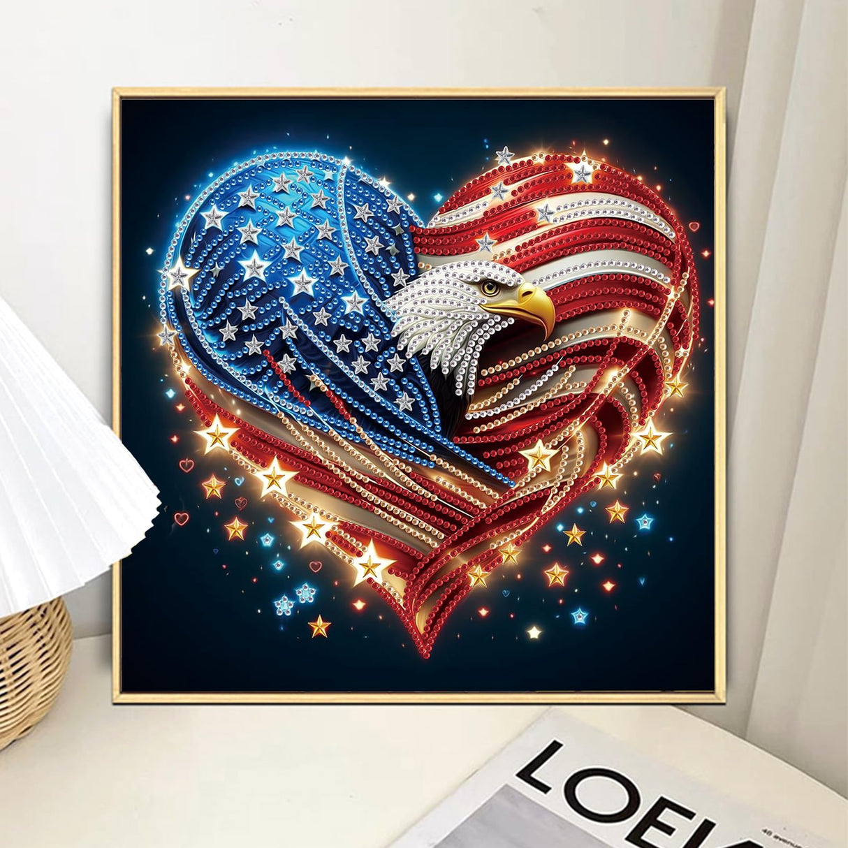 antor Diamond Art Kits for Adults – Special Shape Eagle Heart with American Flag, 5D Crystal Rhinestones Patriotic Diamond Painting Kit antor