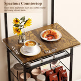 5-Tier Coffee Bar Cabinet with Visual Door, Small Kitchen Microwave Stand with 5 S-Shaped Hooks, 57.87”H Tall Bakers Rack with Storage Cabinet, Small Coffee Bar for Kitchen Living Room- Rustic Brown Hayexiha