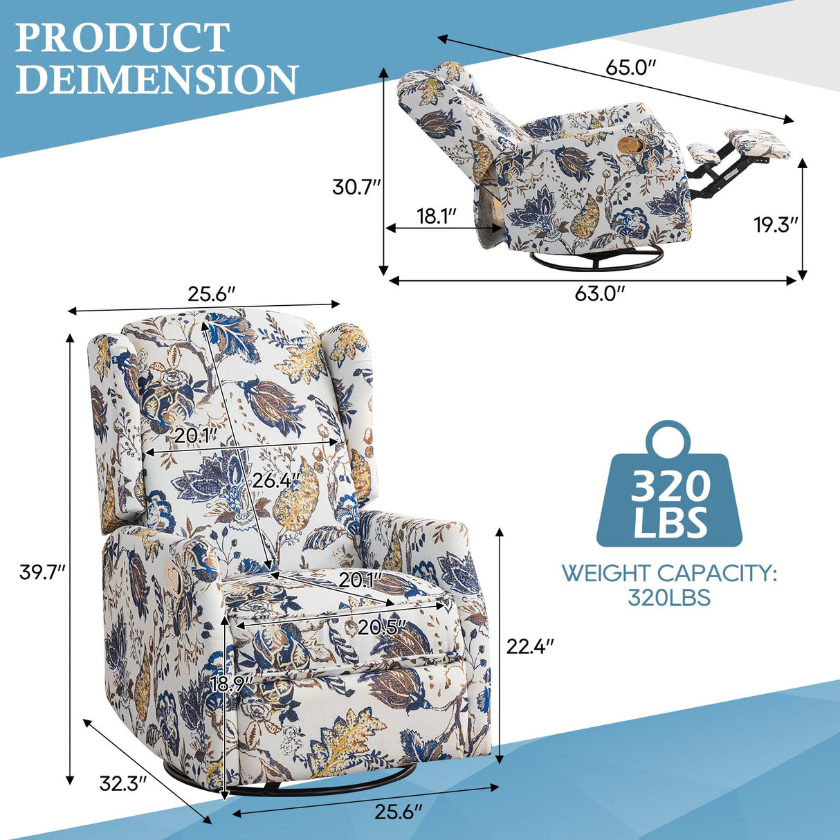 Consofa Swivel Rocker Recliner, Manual Rocker Recliner Chair for Adults, Glider Rocking Chair for Nursery with Padded Seat for Living Room, 360° Swivel Rocking Chair Small Recliners for Small Spaces Consofa