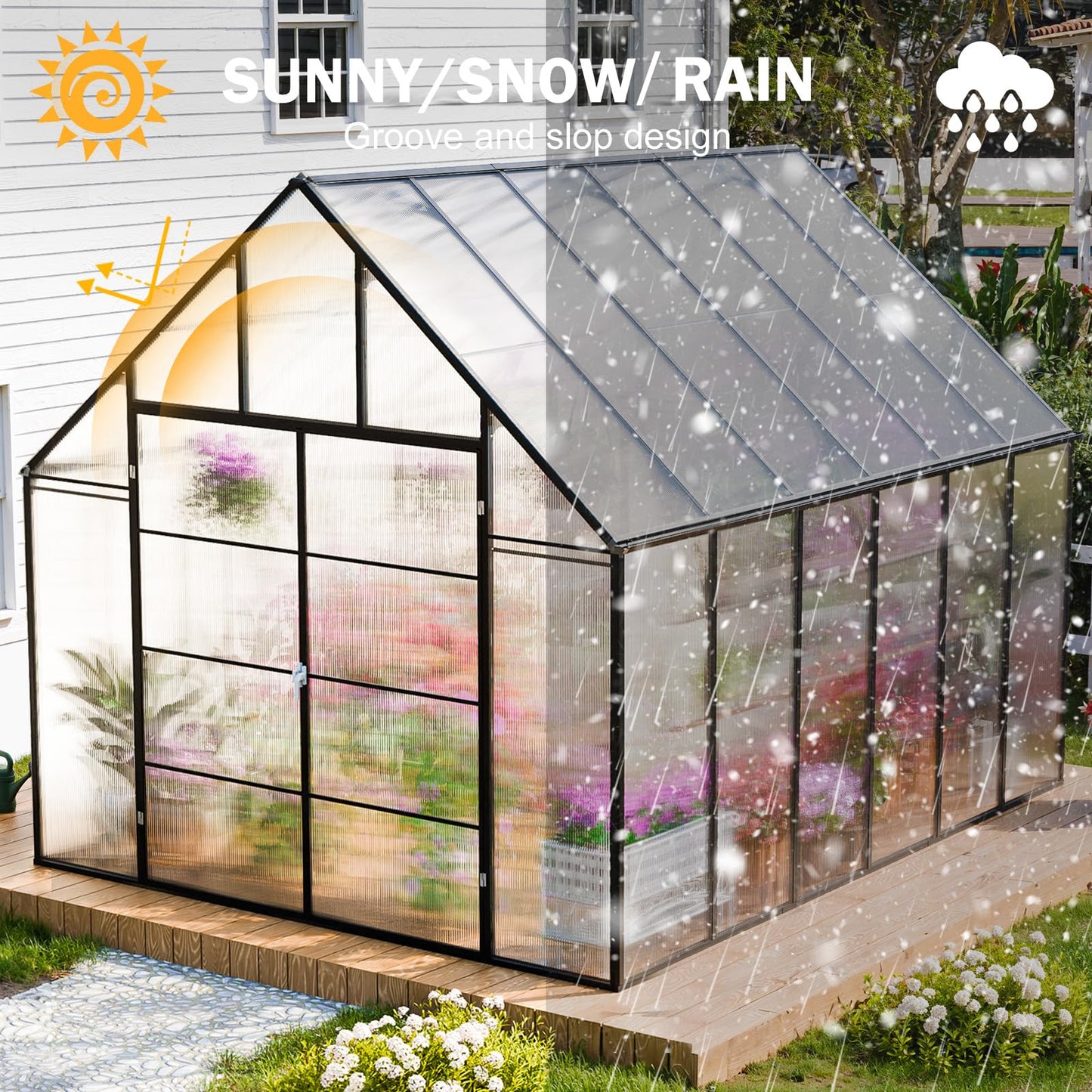 CDCASA 12x10x10 FT Greenhouse for Outdoors, Easy Assembly Large Aluminum Heavy Duty Polycarbonate Greenhouses Kit w/2 Vent Window, Swing Door, Walk-in Green House for Sunroom Patio, Backyard, Garden