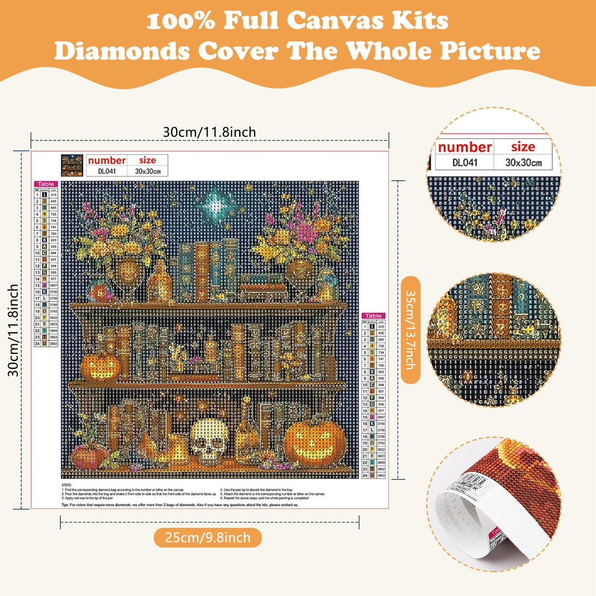 SENQAO Bookshelf Diamond Painting Kits for Adults, Goth Skul Diamond Art Kit Beginners DIY 5D Full Drill Round Magical Book Botanical Diamond Painting Gem Art for Home Wall Decor Gift 12x12inch SENQAO