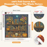 SENQAO Bookshelf Diamond Painting Kits for Adults, Goth Skul Diamond Art Kit Beginners DIY 5D Full Drill Round Magical Book Botanical Diamond Painting Gem Art for Home Wall Decor Gift 12x12inch SENQAO