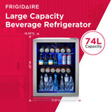 Frigidaire EFMIS9O00, Beverage Fridge Refrigerator with Glass Door, Compact Mini Fridge with Digital Temperature Control Fits 88 Cans or 25 Bottles, 74L Capacity - 19.29" D x 25" W x 17.51" H, Silver Frigidaire