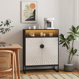 HOLISUN Modern Shoe Storage Cabinet for Entryway, 31.5" Shoe Rack Organizer with Doors and Ajustable Shelf, Shoe Cabinet with LED Lights for Hallway, Entrance (Black+Light Yellow+LED 31.5") HOLISUN