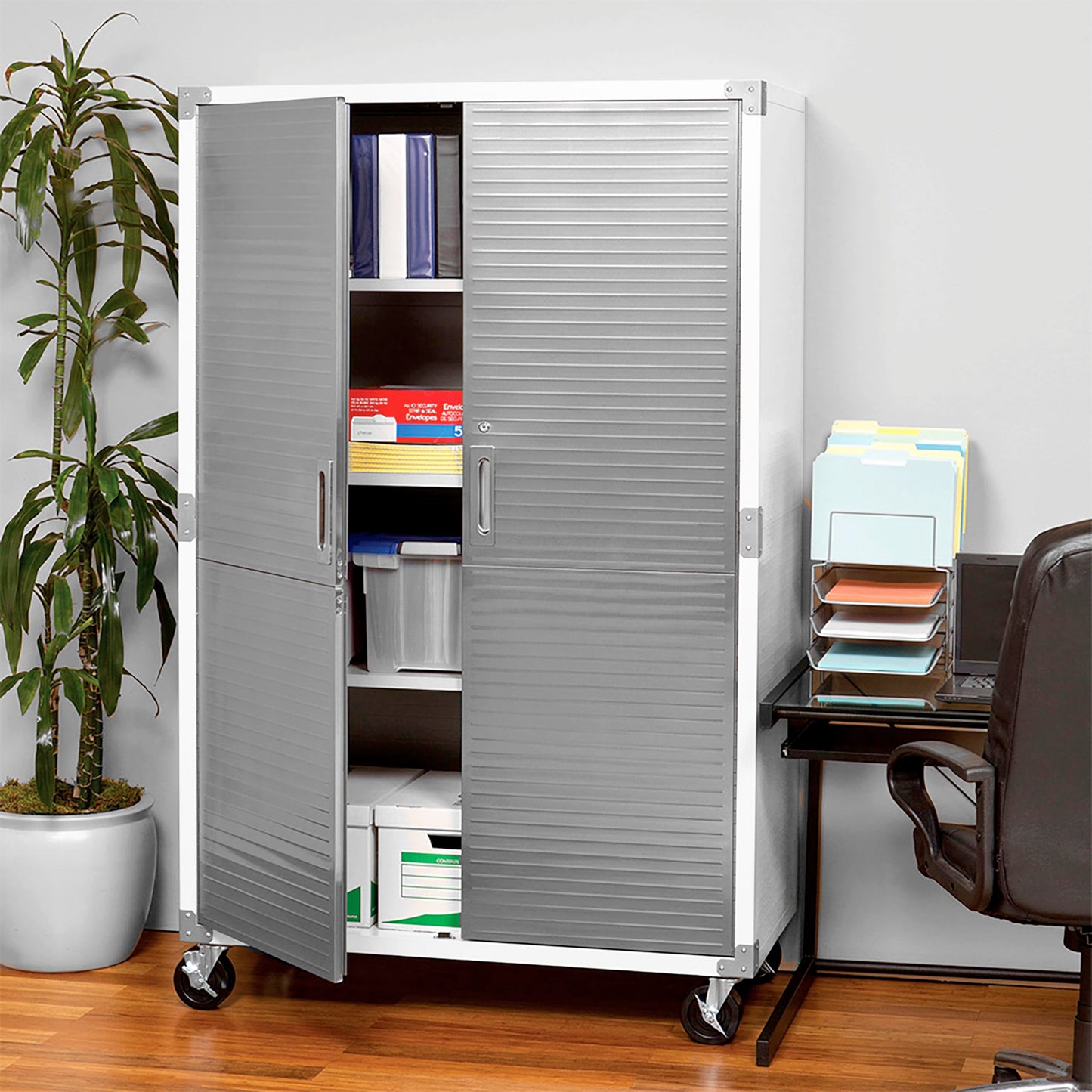 Seville Classics UltraHD Solid Steel Lockable Metal Storage Cabinet Locker Organizer w/Adjustable Shelves for Garage, Warehouse, Office, Classroom, 48" W x 24" D x 72" H, White - WoodArtSupply