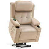 MCombo Large Triple Motor Power Lift Recliner Chair with Massage and Heat for Elderly People, Adjustable Headrest, Infinite Position, USB Ports, Fabric 7662 (Beige, Large) MCombo