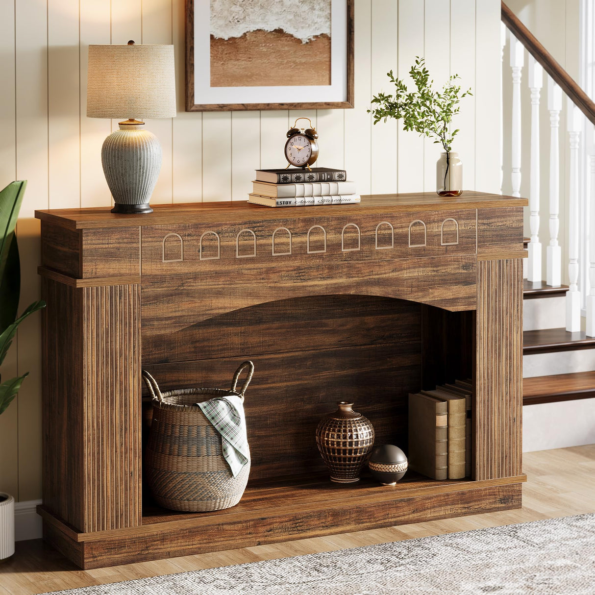 Tribesigns 47.24-Inch Console Table, 2-Tier Entryway Table with Elegant Pattern, Farmhouse Behind Couch Table Sofa Table, Hallway Table Foyer Table for Living Room, Entryway, Rustic Brown Tribesigns