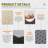 Lviden 7 Pieces Outdoor PE Wicker Furniture Set Patio Rattan Sectional conversation sofa set with Khaki Cushions and Glass Top Table Lviden