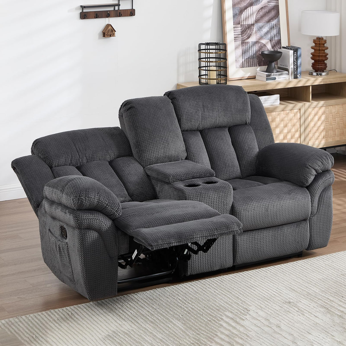 CANMOV Recliner Sofa Set, Manual Recliner Loveseat with Overstuffed Armrest for Living Room,Bedroom Furniture,Office,2 Seat Grey CANMOV