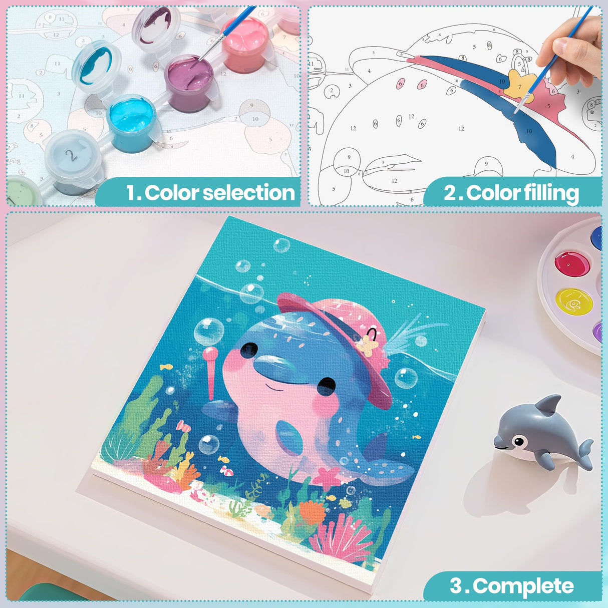 lamplig 4 Pack Paint by Numbers Kit for Kids Ages 8-12, Easy Paint by Number Kit Canvas for Kids, Sea Ocean Painting by Numbers for Adult Beginners, Small Paint by Numbers for Boys Girls Birthday Gift lamplig