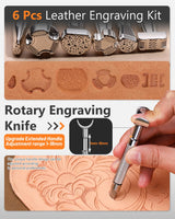 FOUSNOW Leather Working Kit Leather Working Tools, Ergonomically Leathertooling Kit Crafting Supplies with Swivel Knife for Stamping Cutting Punching Stitching Scraping Sewing Polishing Crafts FOUSNOW