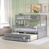 Linique Twin-Over-Full Bunk Bed with Twin Size Trundle,Can be Divided into a Captain Bed with 3 Drawers and a Single Bed for Bedroom,Guest Room(Gray) Linique