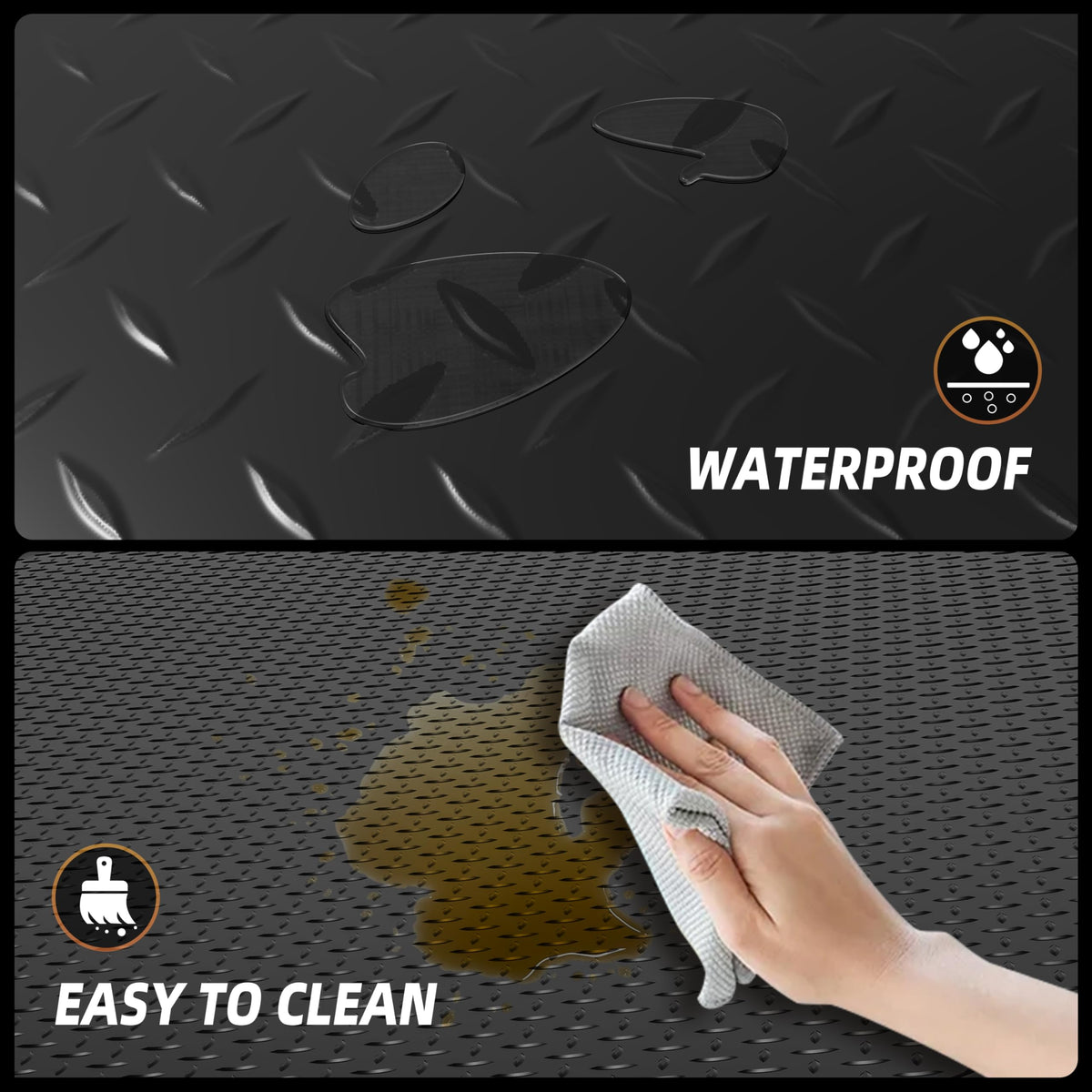 LulnCush 8x21 FT Garage Floor Mat, Thickened Diamond Plate PVC Garage Flooring Roll for Under Car Parking, Heavy Duty Garage Floor Protector 168SQFT for Garage, RV Trailer, Basement, Golf Cart. Black LulnCush
