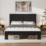 USHOW Wooden Bed Frame King Size with Headboard, Rustic Farmhouse Bedframe with Wood Slat Support, No Noise, No Box Spring Needed, Easy Assembly, Black USHOW