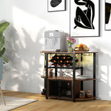 HOMCOM Wine Bar Cabinet with Charging Station and LED Lights, Industrial Liquor Cabinet Bar Stand for Home with 10-Bottle Wine Rack, Glass Holders, Mesh Doors, and Open Shelves, Rustic Brown HOMCOM