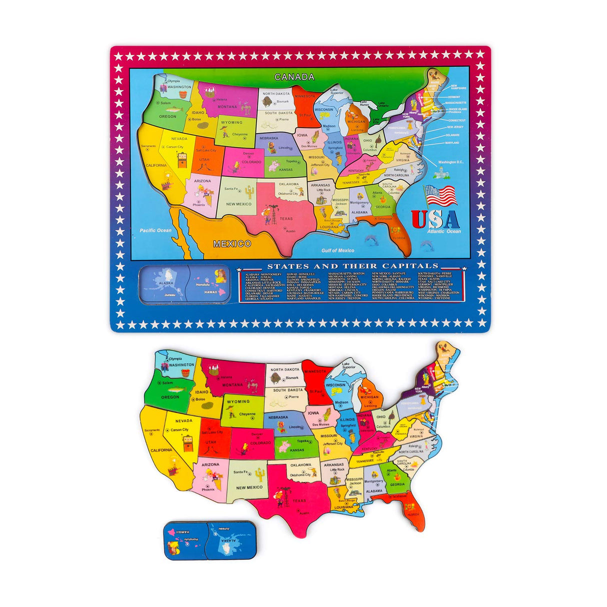 Wondertoys 46 Pieces Wooden USA Map Puzzle for Kids US Map Puzzle Educational Geography Puzzles United States Map Puzzle for Boy Girl Wondertoys