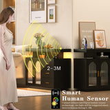 HWB Black RGB LED Coffee Bar Cabinet with Large Storage & Charging Station for Kitchen and Dining Room HWB