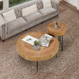 RUSTOWN Farmhouse Round Coffee Table Set of 2, Cocktail Table Set, Modern Circle Natural Wood Finsh Side and End Table Sets for Living Room(Planar, Natural) RUSTOWN