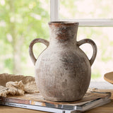 SIDUCAL Rustic Ceramic Farmhouse Flower Vase with 2 Handles, Whitewashed Terra Cotta Vase, Decorative Pottery Flower for Home Decor, Table, Living Room, Shelf Decor, 7.3 Inch, Terra SIDUCAL