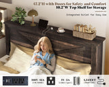 AMERLIFE 47.2" H King Bed Frame with Hidden Space Bookcase Headboard and Charging Station, Beds with 2 Storage Drawers and Wood Slats, No Box Spring Needed, Dark Oak AMERLIFE