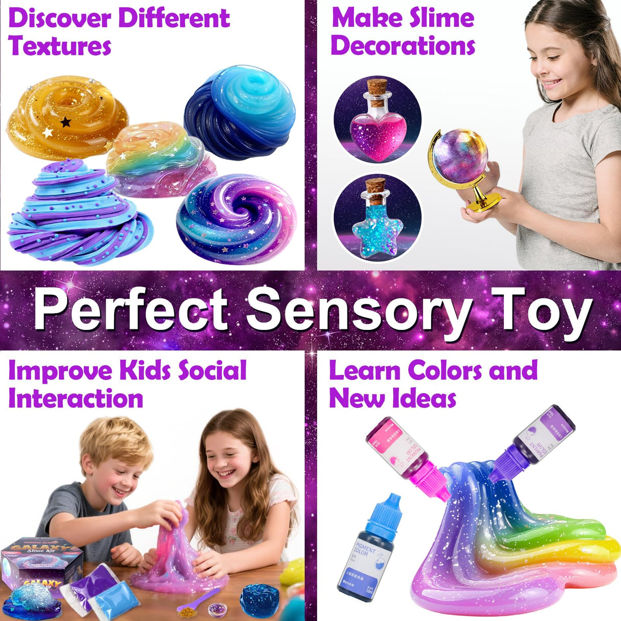 Trubic Galaxy Slime Kit for Girls, Globe and Magic Potion Bottles Kits, Clear Crystal/Butter/Glow-in-The Dark Slime Making Kit, DIY Craft Birthday Party Favors Toys for Kids Girls Boys 7 8 9 10 11 12 Trubic