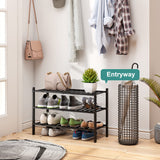 3-Tier Black Bamboo Shoe Rack for Entryway, Stackable | Foldable | Natural, Shoe Shelf Storage Organizer for Hallway Closet, Free Standing Shoe Racks for Indoor Outdoor viewcare