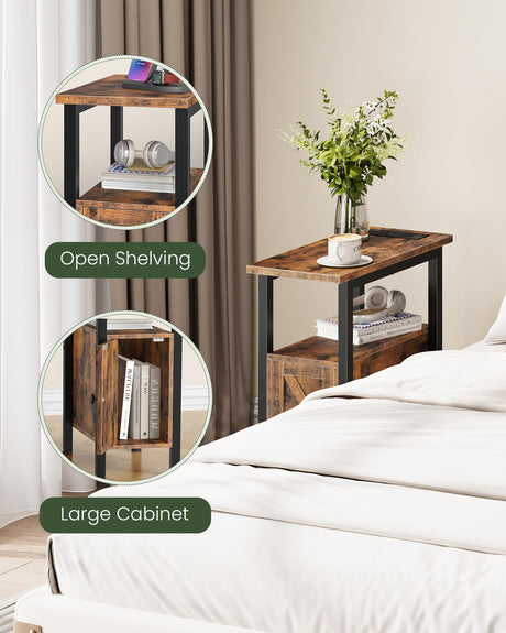 CHOEZON Farmhouse End Table, Narrow Side Table for Small Spaces, Slim Nightstand with Charging Station, with 2 AC Outlets, 1 USB and 1 Type-C Port, for Living Room, Bedroom, Rustic Brown TBZ08UBF CHOEZON