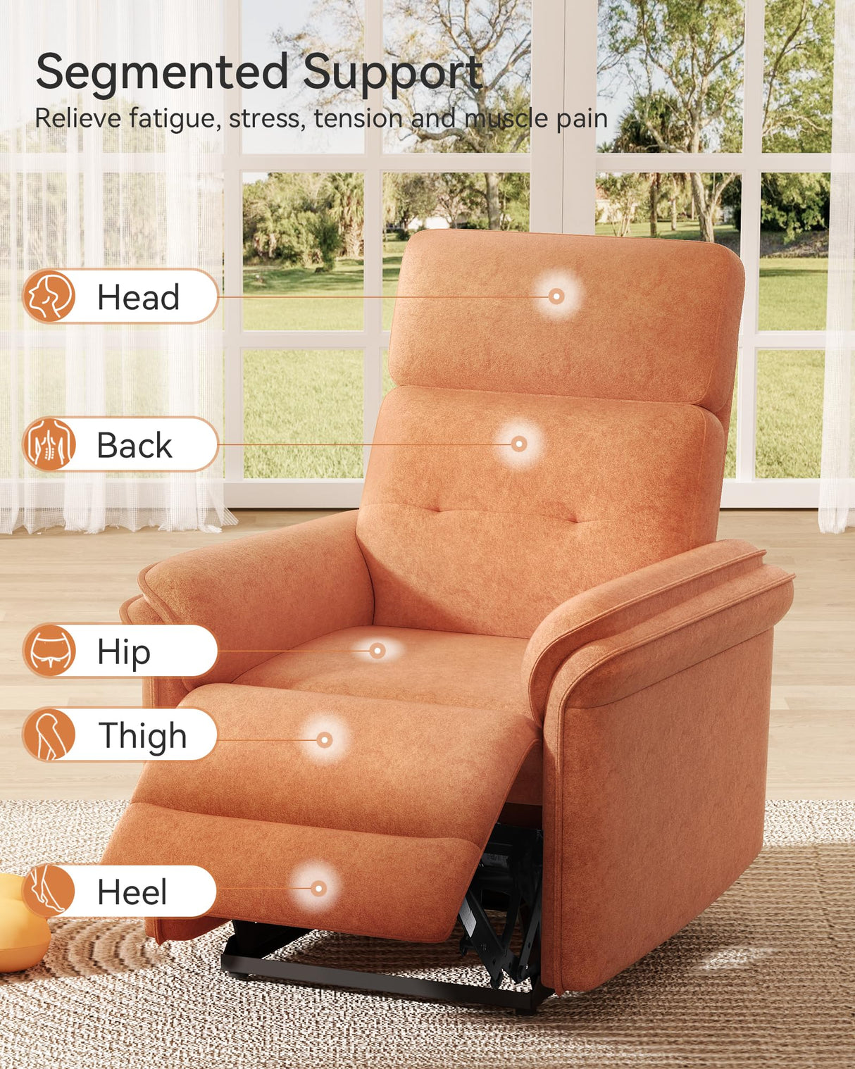 Susalt Power Recliner Chair with Adjustable Backrest Footrest, Ultra-Comfy Velvet Reclining Chair with Overstuffed Arms & Lumbar Support USB Port for Living Room Bedroom, Tool-Less (Brown) Susalt