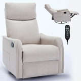 Curtainboro Swivel Rocker Recliner Chair with Heat and Massage, 360° Swivel Recliner Upholstered Fabric Nursery Glider with Side Pocket for Living Room, Bedroom, Home Theater Beige Curtainboro