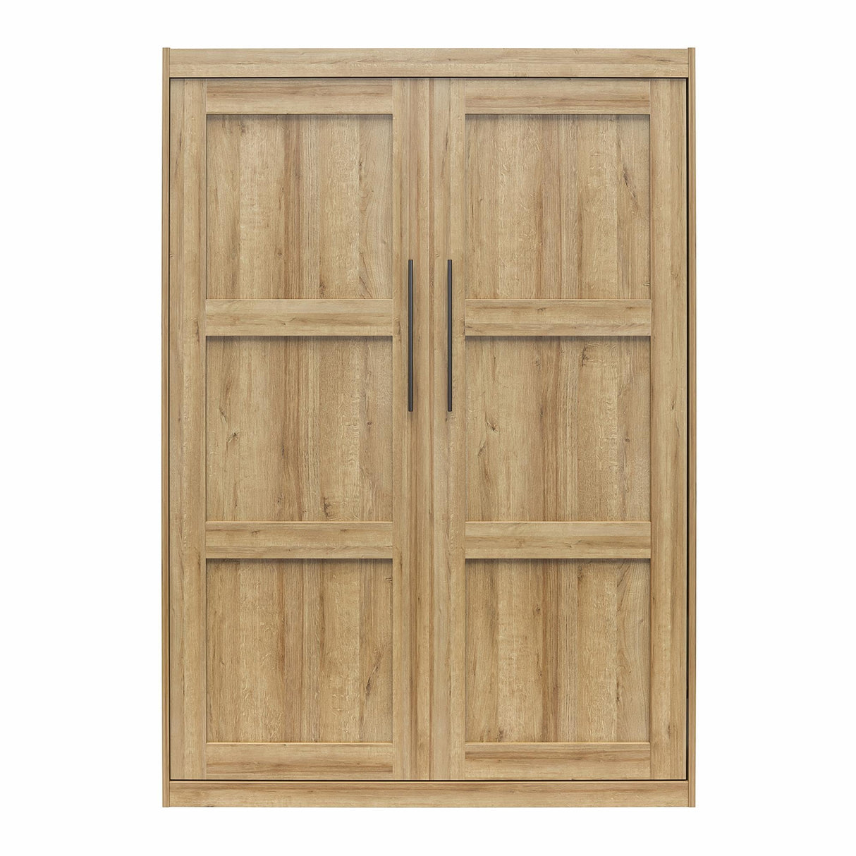 REALROOMS Radiance Queen Size Wood Murphy Bed with Gallery Shelf and LED Lighting, Space-Saving Fold-Out Wall Bed for Bedroom or Guest Room, Natural REALROOMS