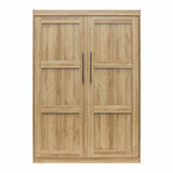 REALROOMS Radiance Queen Size Wood Murphy Bed with Gallery Shelf and LED Lighting, Space-Saving Fold-Out Wall Bed for Bedroom or Guest Room, Natural REALROOMS